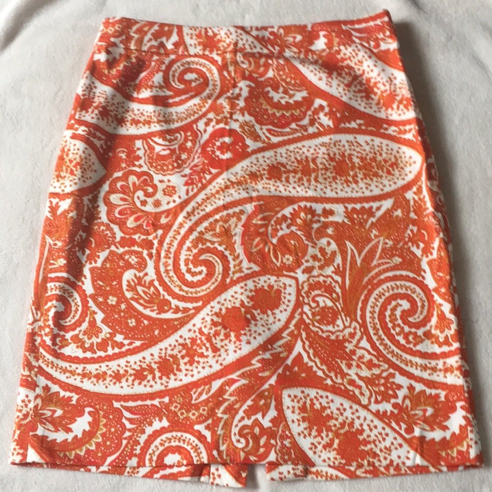 JCrew Orange and White Pencil Skirt -Size 2